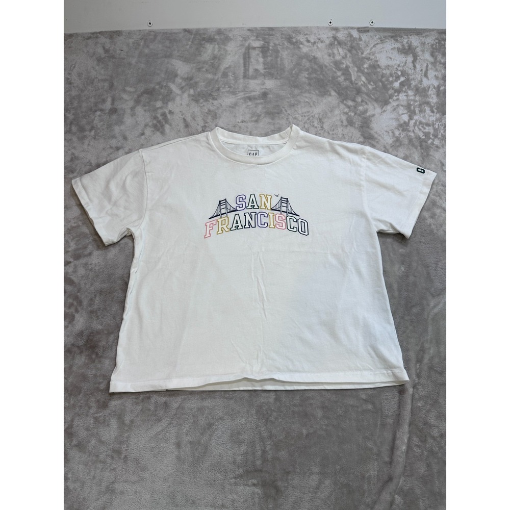 GAP San Francisco Graphic T Shirt Womens M White Cropped Boxy Golden Gate NWOT